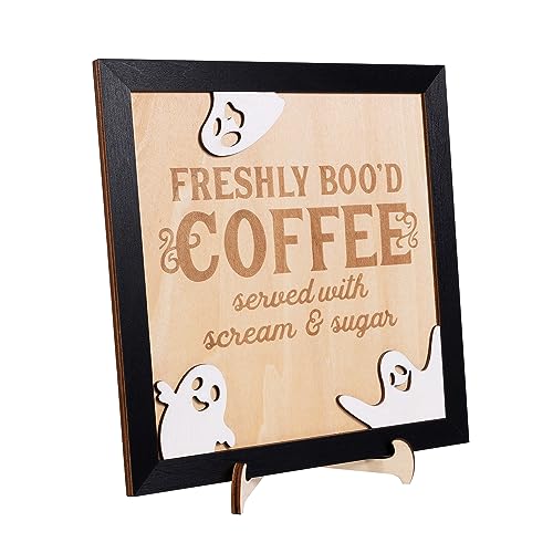 FRESHLY BOO’D COFFEE Halloween Signs with Stand, Funny Halloween Coffee Bar Decorations, Wooden Halloween Kitchen Decor Accessories, Cute Coffee Bar Wood Sign, Halloween Retro Home Decor Room Indoor Stuff - image 7