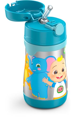 Image of Thermos Baby 10 oz. Stainless Steel Bottle with pop-up straw, Cocomelon