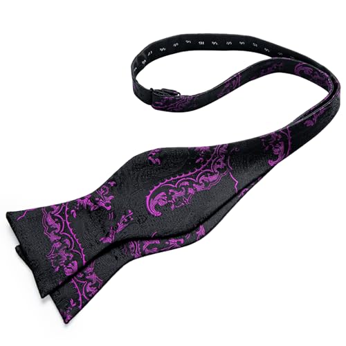 Image of DiBanGu Paisley Bow Ties for Men Silk Self Tied Bowtie and Pocket Square Cufflinks with Lapel Pin for Wedding Party
