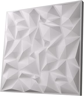 Anigma 3D PVC Wall Panels, 5 Different Shapes, White/Black, Easy Installation, 12 Panel Pack, 500x500mm Each Panel (LowPoly/White)