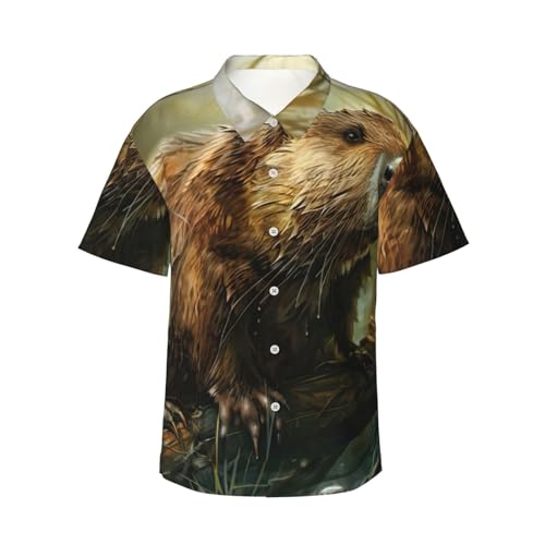 Chemise hawaïenne à imprimé castor original pour homme, tenue de plage légère