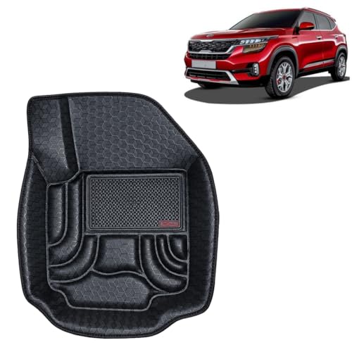 Image of OTO2EYE Car Floor Mat 4.5D Compatible for Kia Seltos (2019 to 2023) All Model, 100% Waterproof Tray Shape, Set of 3 Pieces, Top Notch PVC 4.5D Foot Mats, Washable, 1 Year Warranty