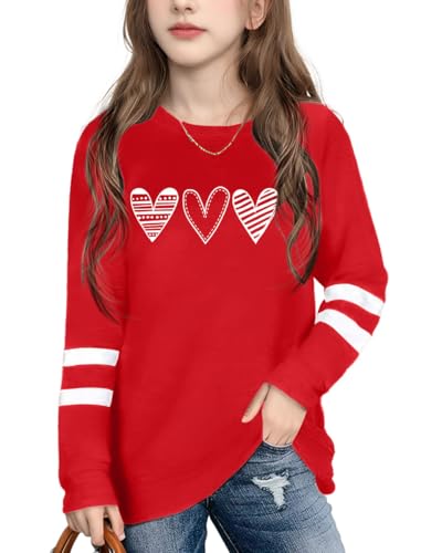 Image of Ithalt Kids Valentine Shirt Girls Valentines Shirts Cute Heart Graphic Long Sleeve Tee Tops 4-14y