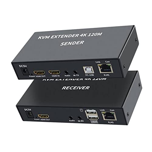 XYKJOBC KVM EXTENDER 4K 120M Receptor KVM HDMI 4K sobre cable Ethernet Cat5e/6 120m HDMI USB Extender Video Audio Receptor Soporte Teclado Ratón Pulsador Negro ON OFF