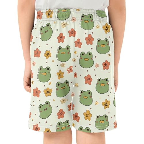 Kawaii Frogs Athletic Shorts with Zipper Pockets, Youth Boys Athletic Running Shorts for Summer3