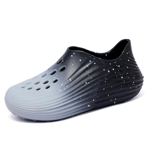 INKUIL Foam Runner Shoes for Men and Women Lightweight Slip-On Hollow Out Clogs Breathable EVA Cloud Slippers Water Beach Sandals (Note: Size Runs Small Order 1 Size Up) Black Grey
