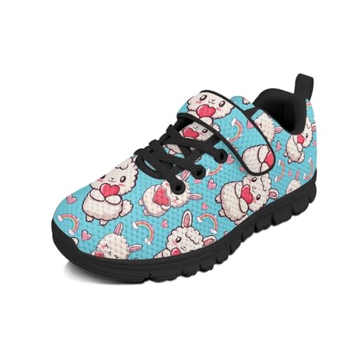 Boys Girls Shoes for Little Kids/Big Kids Machine Washable Lightweight Comfy Athletic Running Shoes Kids Sneakers Light Sheep Rainbow Love Pattern（Black Sole）