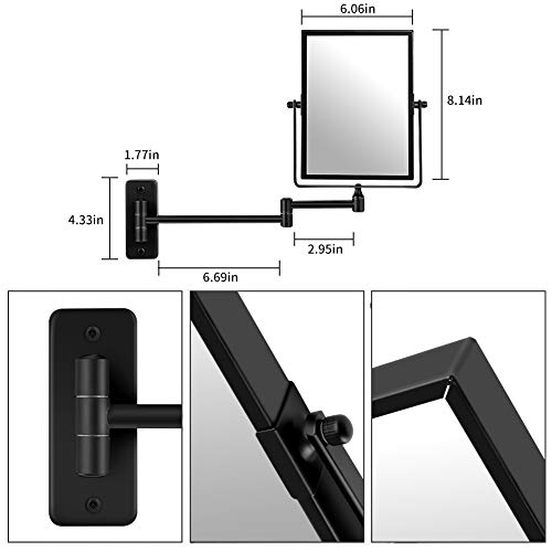 Qimh 3X Magnified Wall Mounted Mirror, Rectangular 8X6 Inch With Extendable Arm | Polished Chrome Finish Double-Sided Swivel Mirror #TOP3