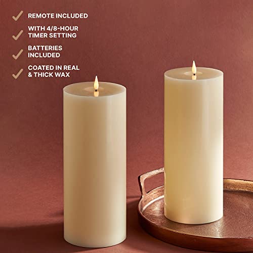 Large Flameless Candles With Remote - 4X10, Set Of 2, Batteries Included, Ivory Wax, Realistic Flickering Flame With Wick, Automatic Timer, Tall Pillar Candles For Winter Home Decor #TOP2