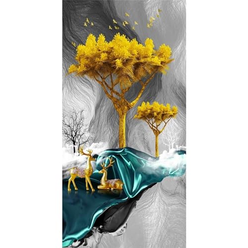 Peintures sur toile mur art de haute qualité avec motifs cerf et arbre d'or