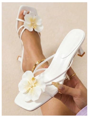 Image of MakeMeChic Women's Flower Kitten Heels Floral Summer Beach Sandals