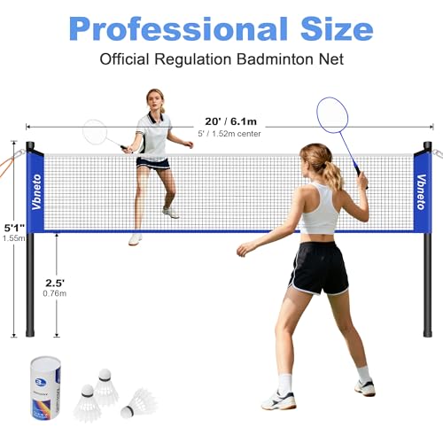 Image of Badminton Set, Portable Outdoor Anti-Sag System - Official 20ft x 5ft Easy Setup Durable Net with 4 Rackets, 3 Shuttlecocks & Carry Bag for Backyard, Lawn or Beach Fun