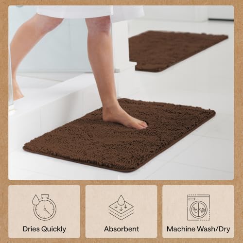 Image of Gorilla Grip Luxury Chenille Bathroom Rug Mat, 24x17, Extra Soft and Absorbent Shaggy Rugs, Machine Wash Dry, Perfect Plush Carpet Mats for Tub, Shower, and Bath Room, Brown