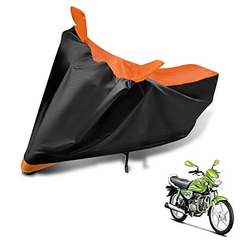 Image of Auto Hub Bike Cover Compatible with Hero Hf Deluxe with Mirror Pocket, Dustproof, Heat Resistant, Triple Stitched, Hf Deluxe Bike Cover- Black, Orange