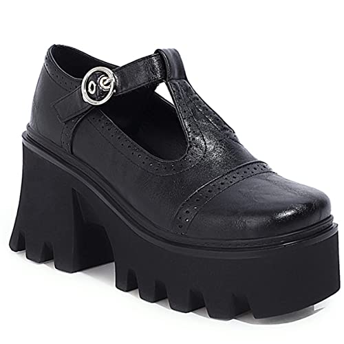 SHEMEE Women Platform Chunky Heel Mary Jane Pumps Vintage Square Toe Buckle Block High Heeled Gothic Shoes2
