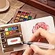 Yamobi Mini Malkasten Aquarell Set,Portable Watercolor Palette Set, tragbare Nano Palette für Aquarell,Mischpalette Holz