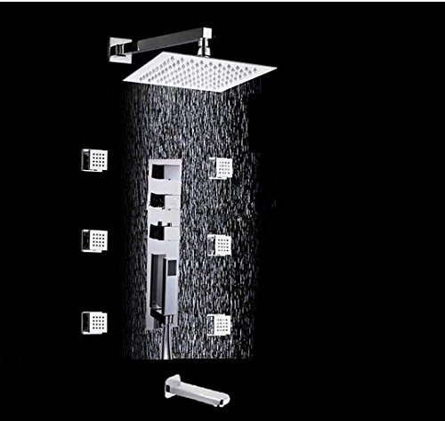 Douche pluie robinet mitigeur thermostatique 20,3 cm avec bec baignoire et jets