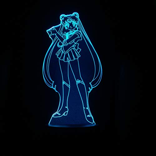 Preisvergleich Produktbild Illusionslampe, 7-Farbiges Led-Nachtlicht Mit Farbverlauf, 3D-Acryl-Tischlampe, Atmosphärenlampe Mit Sailor Moon-Muster