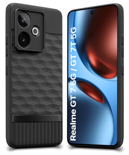 Image of WOW IMAGINE Back Cover for Realme GT 7 5G | Realme GT 7T 5G with Hexa Cube Design | Ultra Slim Soft Rubberised Case | Inner Velvet Fabric | Matte Silicone Mobile Case | Camera Protection - Black