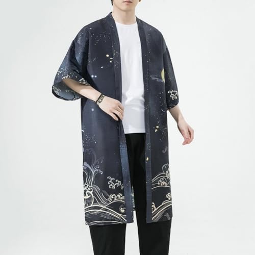 Men Japanese Long Kimono Cardigan Jacket Loose Yukata Outwear Coat Japanese Style Flying Crane Open Front Robe3