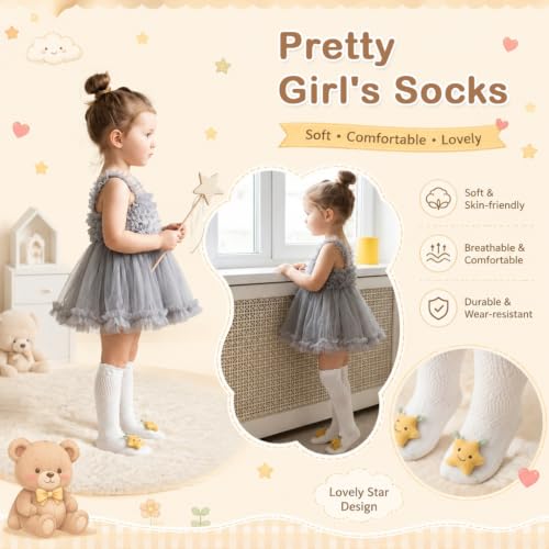 Image of SNOWIE SOFT Baby Girls Stocking Polyester Cotton Mesh Stocking Knee High Breathable Summer Stockings Cartoon Baby Stockings Gift for Baby Girls 0-3 Years Old