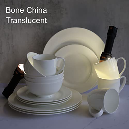 Bone China 36 Piece Kitchen Dinnerware Set, Dishes Set For 4, Dinner Salad Plates, Bowls, Cups And Stainless Steel Cutlery Set, White, Microwave Safe Chip Resistant, Translucent Elegant Giftware #TOP4