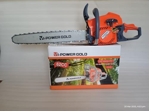 Image of CHAINSAW Premium Titanium Chain, Guide Bar & Carburetor | Woodcutting Saw for Farm, Garden & Ranch with Tool Kit (ORANGE BODY)
