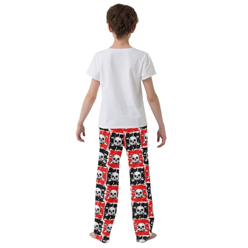 Pirate Skull Plaid Boys Long Pants Soft Trousers Elastic Waist Kids Lounge Bottoms with Pockets S-XL3