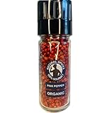 100% Gourmet Pink Peppercorns with Glass Grinder- Whole Real Brazilian Pink Pepper Gluten Free NON-GMO Verified No Artificial Flavor and Color Red Peppercorns