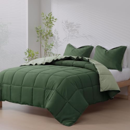 HIG 3pc Green Queen Size Bedding Comforter Set Duvet Insert Blanket | All Season Use, Reversible...