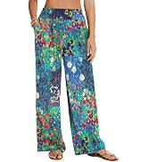  Palazzo Pants for Women Casual Wide Leg Flowy Pants Beach Vacation Clothes Elastic Waist Bo...