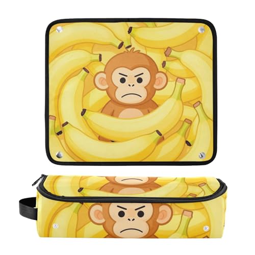 Bolsa de viaje para herramientas de cabello con tapete resistente al calor removible, impermeable, para planchas, rizadores y alisadores con diseño de mono y plátano para mujeres miniatura 3