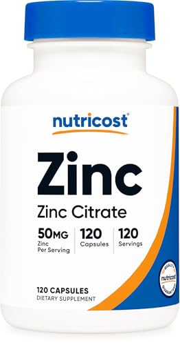 Nutricost Zinc Citrate (50mg) 120 Capsules Vegan Gluten-Free GMO-Free