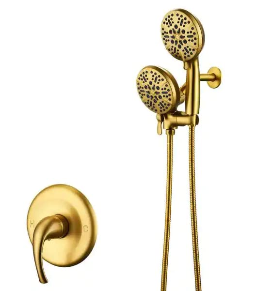 ELLO&ALLO Single-Handle 48-Spray Shower Faucet and Handheld Combo with 5 in. Shower Head in Brushed Gold (Valve Included)