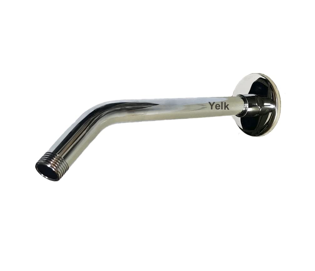 Yelk SHAM1316S,10 INCH Shower Arm with Brass 1.5 INCH Extension Pc. & Wall Flange ( Diamond Bright Mirror Chrome Finish).