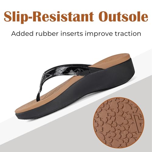 Image of Womens Platform Arch Support Flip Flops | Summer Wedge orthotic Slide Sandals footbed Thong Sandals for Pool Beach