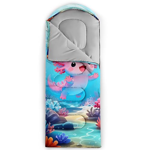 Image of QOOMO Axolotl Cute Camping Sleeping Bags,3 Season Warm & Cool Weather,Lightweight,Waterproof Sleeping Bags for Adults & Kids,Traveling,and Outdoors