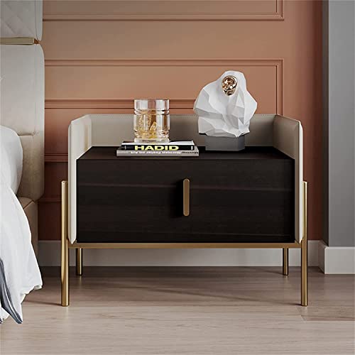 Table de chevet en bois dorée à l'or fin meuble de nuit en cuir haut de gamme
