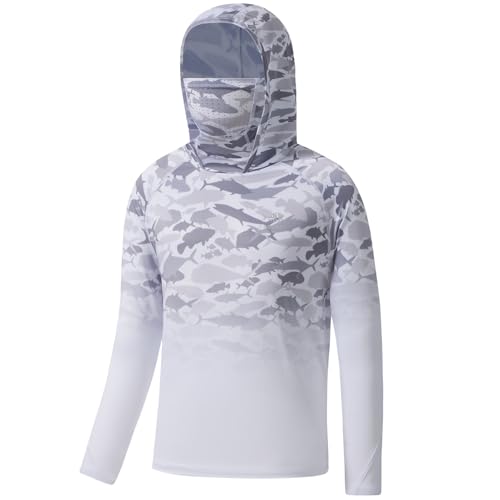 BASSDASH Youth UPF 50+ Hooded Shirts with Mask UV Neck Gaiter Sun Protection Long Sleeve T Shirt for Fishing Swim