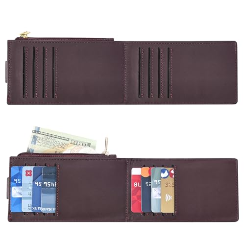 Image of Chelmon Womens Wallet Slim RFID Blocking Bifold Multi Card Case Wallet with Zipper Pocket (Wine Red) | Thin Bifold Multi Card Case with Zipper Coin Pocket Purse for Women
