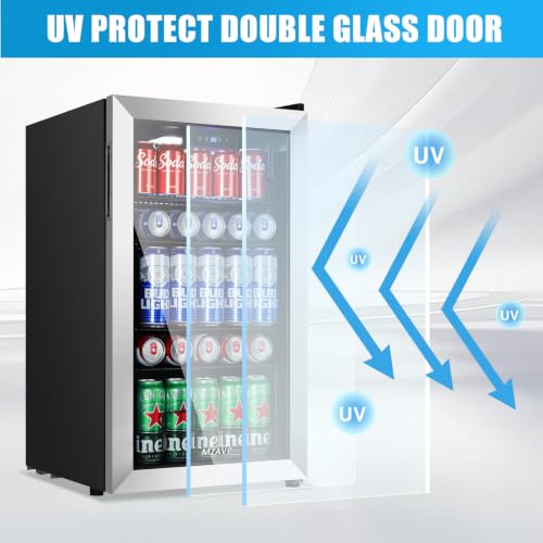 Image of Beverage Refrigerator Cooler, 120 Can Mini Beverage Fridge with Reversible Glass Door for Soda Beer, 3 Cu.Ft Drink Fridge with Digital Temperature Control & Adjustable Shelves - Silver