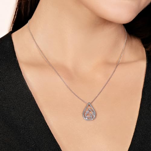 Jewelili Parent and Child Family Necklace Pendant in Sterling Silver or Rose or Yellow Gold over Silver 18" Cable Chain2