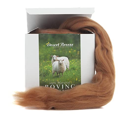 Image of Desert Breeze Distributing - 100% Natural Merino Wool Roving, Wool for Spinning, Tapestry Yarn, Needle Felting, Wet Felting, Big Yarn Roving, 19 Micron, 70mm Staple Length, 8 OZ Size, Color Cinnamon