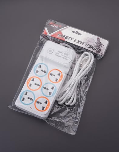Image of Power Strip with 6 Universal Sockets with Child Security + 2 USB Ports + 1 Type-C Port, High Temperature Fuse Protector, 1800W with 2 Meter Cable(2 USB 6 Plug New White)