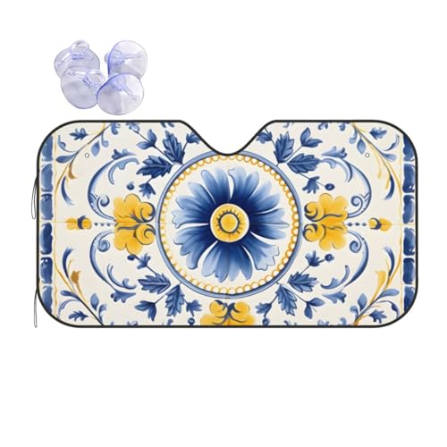 Pare-soleil voiture ethnique bleu 76x140cm pour berline et SUV avec ventouses