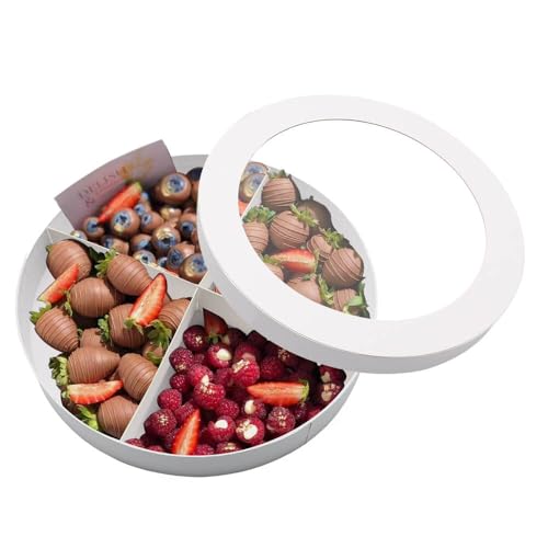 Dylcypheria 12.5inch Empty Big Round Shaped Gift Box With Window Charcuterie Cardboard Chocolate Strawberry Packaging Valentine's Day (WHITEROUND)