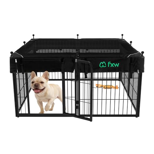 Image of FXW Rollick Unleashed Dog Playpen for Indoor, Yard, RV Camping, 24 inch 8 Panels Dog Pen with Playpen Cover for Small and Puppy Dogs, Black│Patented