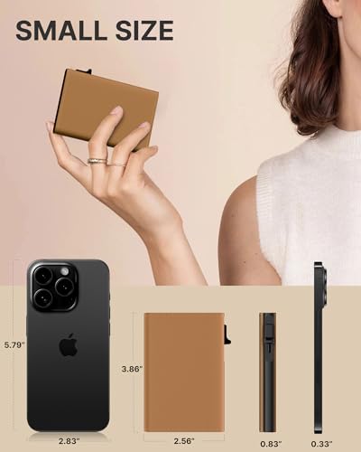 Image of typecase Womens Wallet Card Holder: Pop Up Card Case, Genuine Leather, RFID Blocking, Slim, Minimalist, Thin, Small Size - 9-14 Card Capacity, ID Window, Cash Pocket (Caramel Tan)