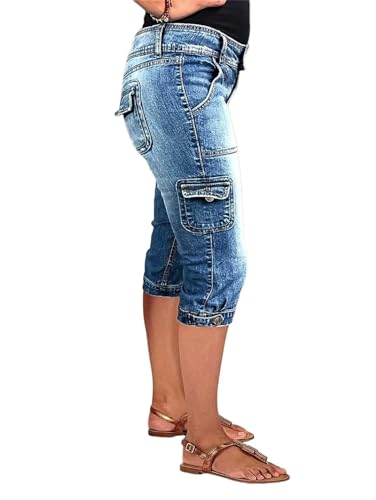 Flamingals Women's Star Flap Pocket Side Vintage Summer Low Waist Skinny Cargo Capris Jeans4