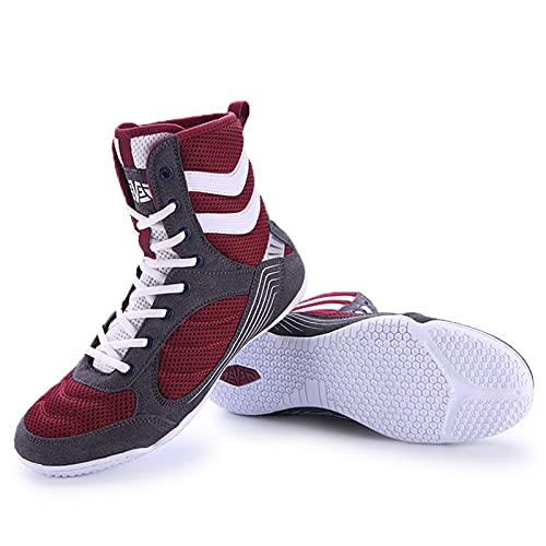 High Traction Men's Youth Women Sports Shoes Boxing Wrestling Shoes High Combat Speed Squat Shoes Mens Weightlifting Fighting Boxing Shoes Non-Slip Training Competition Shoes Gym Boots